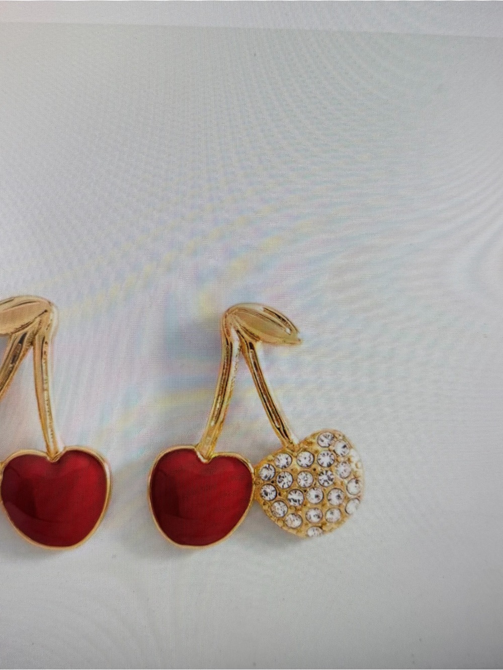 Gold Cherry Drop Earrings with Red Enamel and Crystal Accent